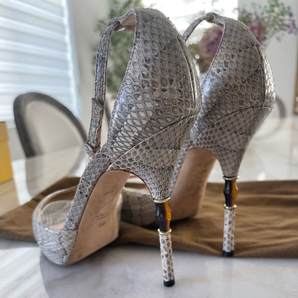 Gucci Python Bamboo Sandal Heel Size 38 - image 4